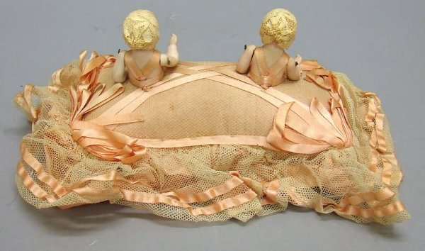 All Bisque Twin 1/2 Dolls on Pin Cushion - 2