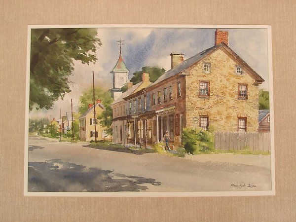 Ranulph Bye: Main Street Springtown, Pennsylvania, September 1983, watercolor, 14 x 20 (sight), SLR Ranulph Bye. Artist: American, 1916-2003. Shipping: Call for shipping quote.