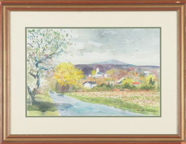 Ranulph Bye: Landscape, Rolling Hills Road, April 20, 2002, watercolor, 13 1/2 x 21 (sight), SLR Ranulph Bye. Artist: American, 1916-2003. Shipping: $42.00 plus insurance.