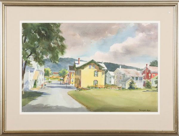 Ranulph Bye: Looking Down Walnut Street, Beaver Springs, PA, July 19, 1991, watercolor, 19 x 28 1/2 (sight), SLR Ranulph Bye. Artist: American, 1916-2003. Shipping: $42.00 plus insurance.