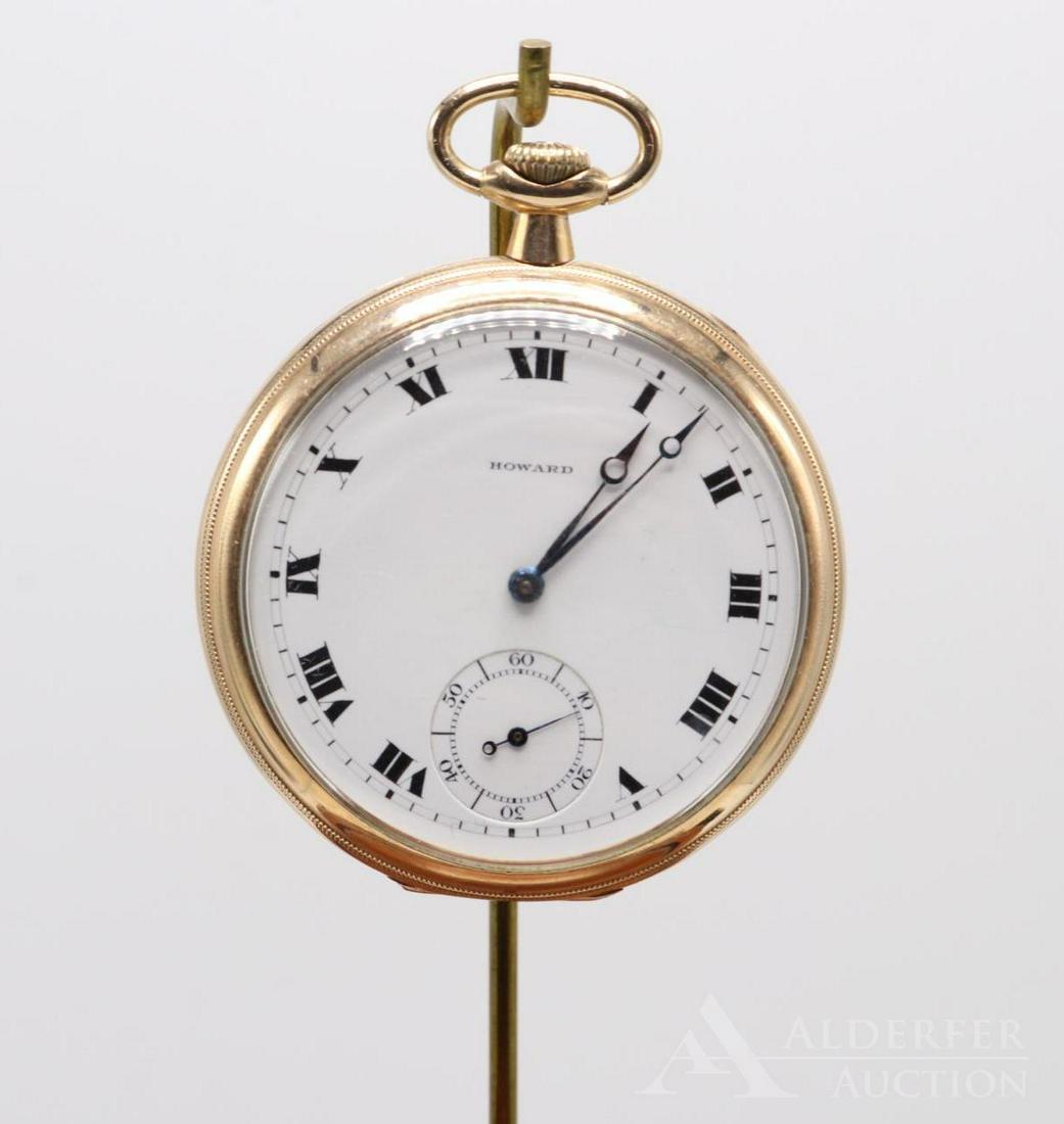 E. Howard Watch Co. Pocket Watch with Insects: 46.8mm open face Keystone Watch Case J.Boss Extra features an 18KY gold dimensional Honey Bee with enamel detailing and Dragonfly with a round Emerald body and (10) round Diamonds approx. .15ctw set i