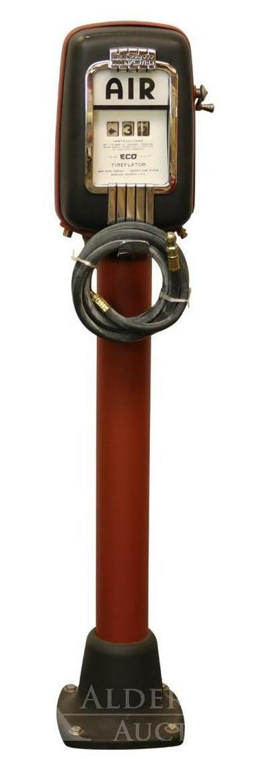 ECO 98 Tireflator: Restored ECO 98 Air Meter on pedestal. John Wood Company, Bennett Pump Division, Muskegon, Michigan. Includes ID tag with model and serial number. 50"h x 10"w 