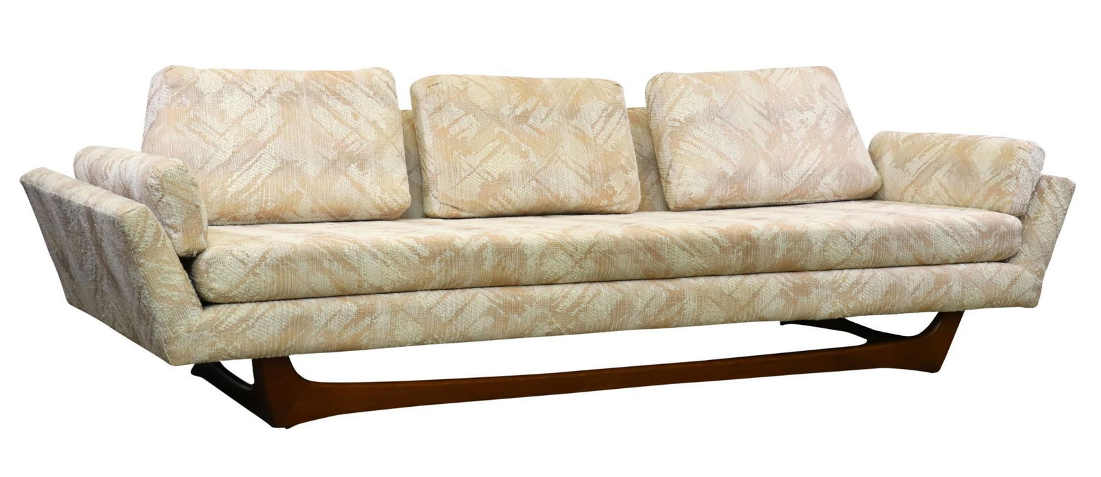 Adrian Pearsall Sofa: Angular design with a walnut frame, 24"h x 96"w x 32"d