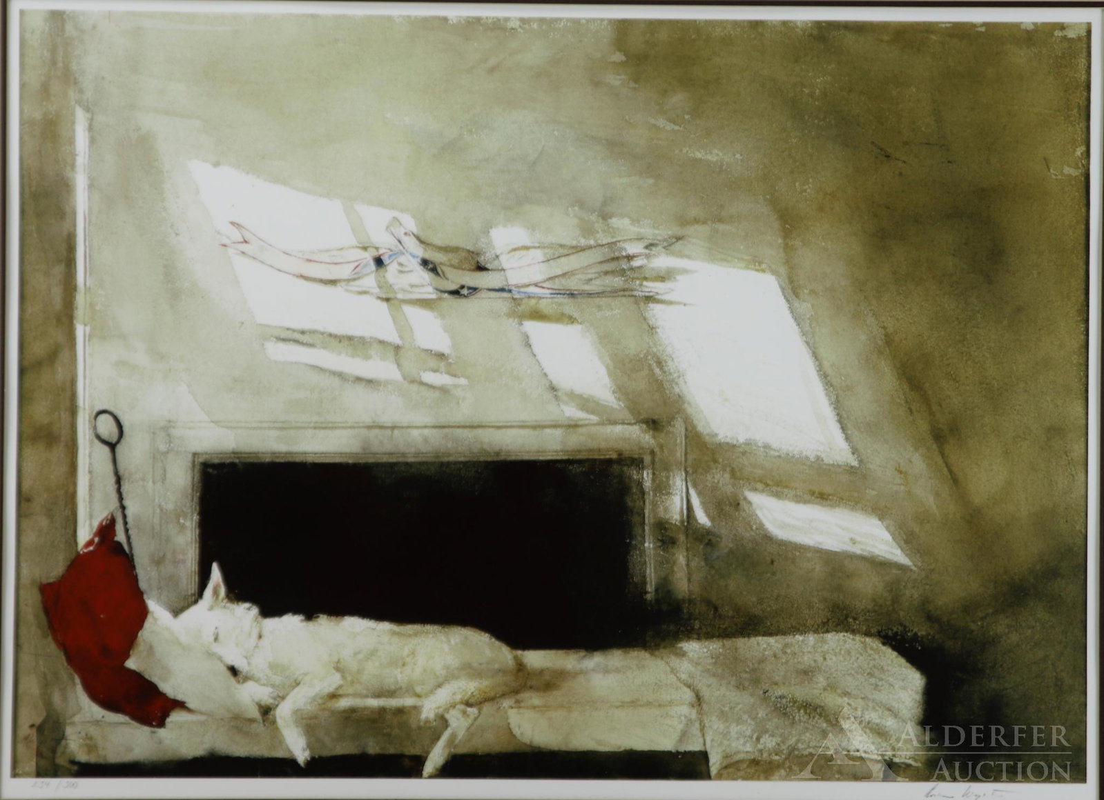 Andrew Newell Wyeth (1917-2009): Lithograph, "Southern Comfort", pencil signed and numbered 234/300. Includes COA. 21.5"h x 29.5"w sight and 30"h x 38.5"w framed