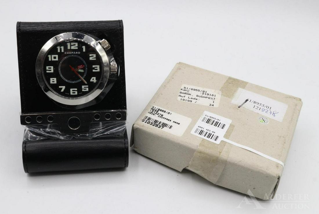 Chopard Mille Miglia Travel Alarm Clock: In original leather case and shipping box. Appears unsed. 45mm or 1.75",