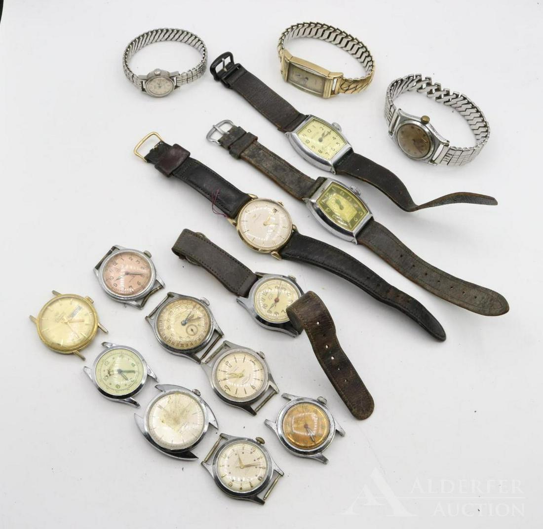Vintage Wristwatches: Large assortment of vintag wrist watches with makers including Longines, Knight, Leeds, Crawford, etc.