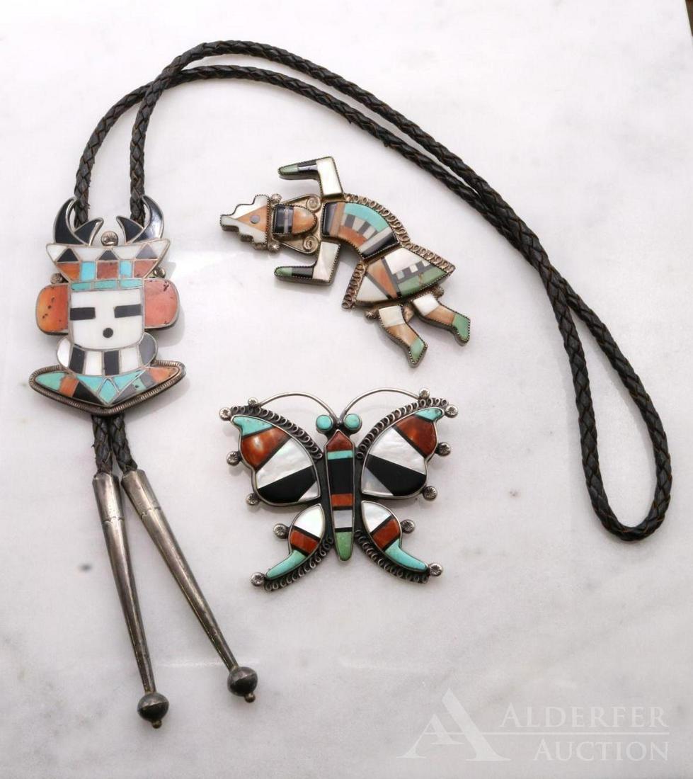 Silver Inlay Bolo Tie Slide and Pins (1 of 10)