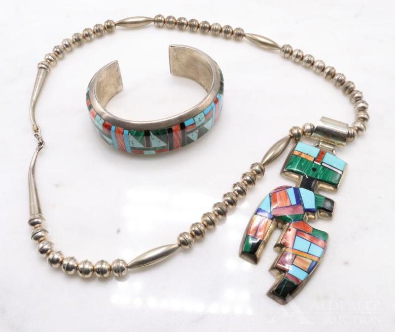 Sterling Silver Navajo Pendant Necklace and Bracelet (1 of 12)
