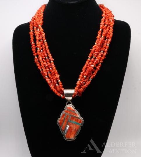 Sterling Silver Coral Necklace with Pendant (1 of 8)