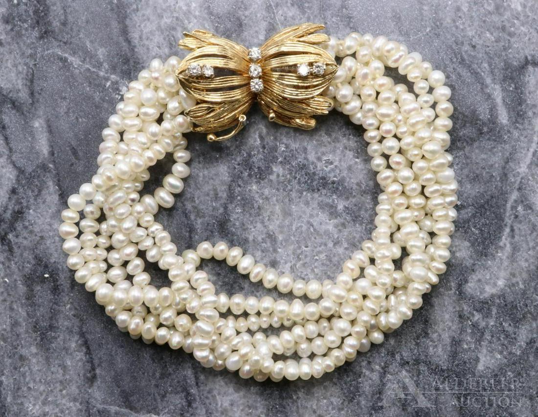 14KY Gold Freshwater Pearl Diamond Bracelet (1 of 7)