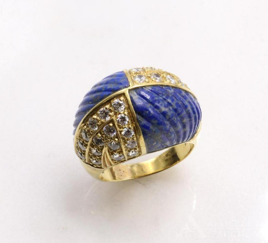 18KY Gold Carved Lapis and Diamond Ring (1 of 11)