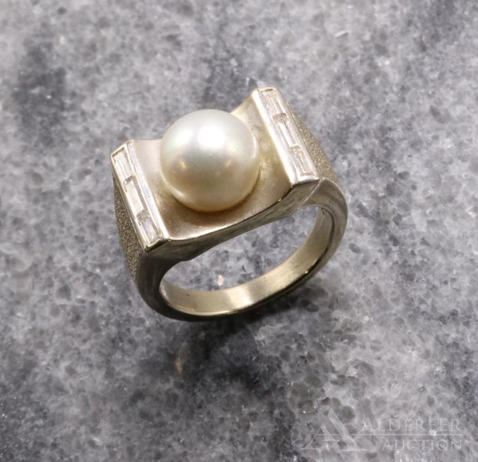Wesley Emmons 14KW Gold Pearl Diamond Ring (1 of 9)