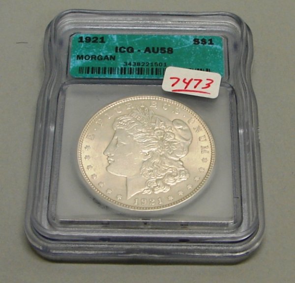 1921 ICG AU 58 MORGAN DOLLAR