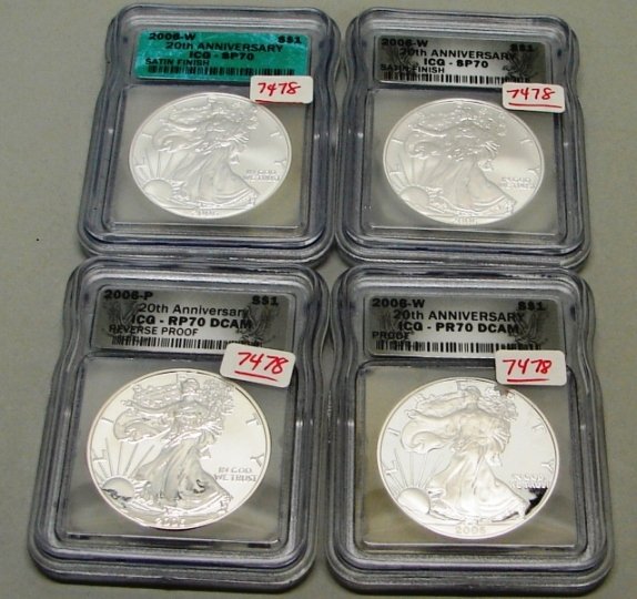 2006 AND THREE 2006W SILVER EAGLES PR 70 & SP 70