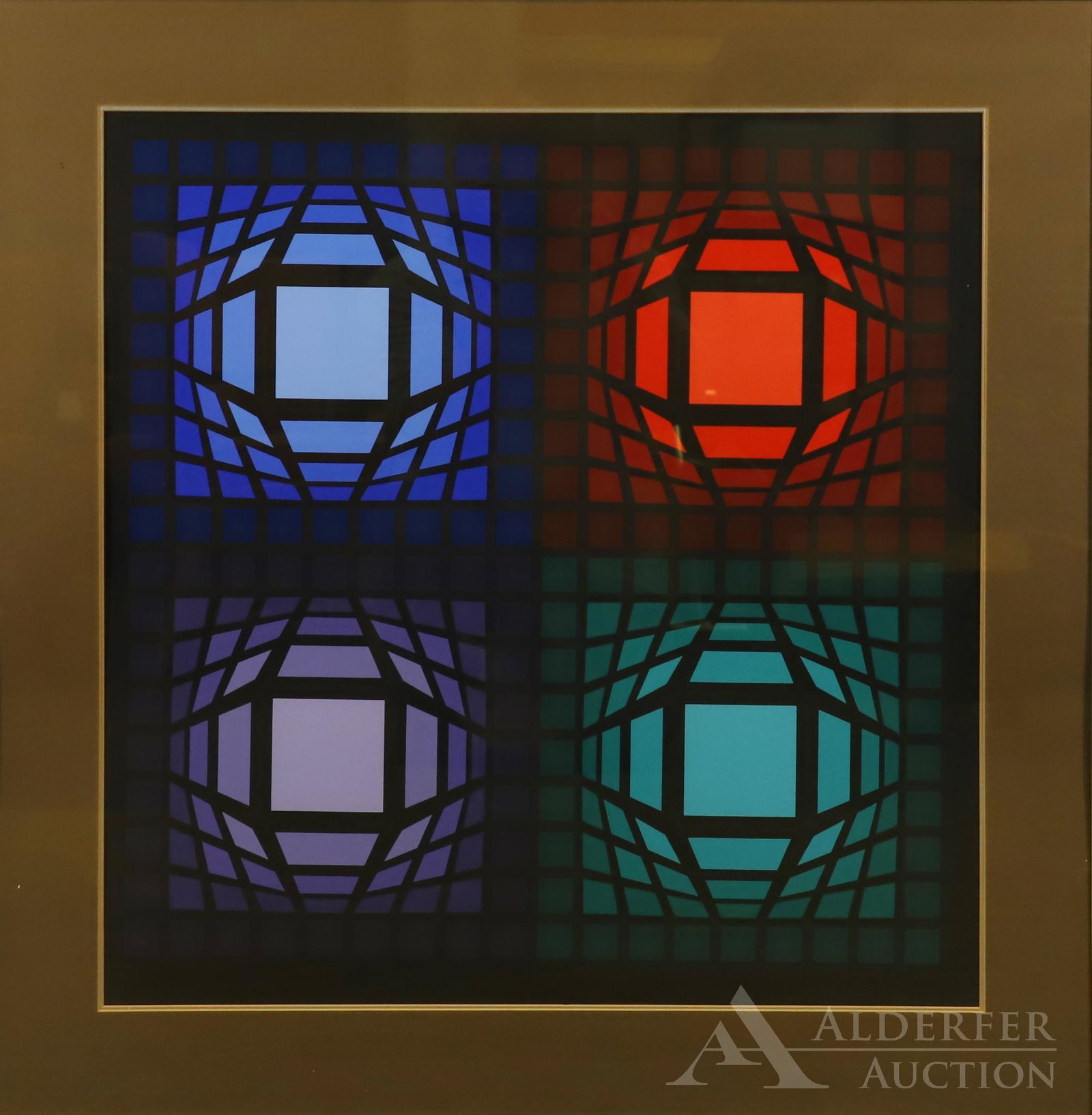 Victor Vasarely (1906-1997): Lithograph marked "EA" and SLR. Geometric Op Art. 25.5" square sight and 32" square framed