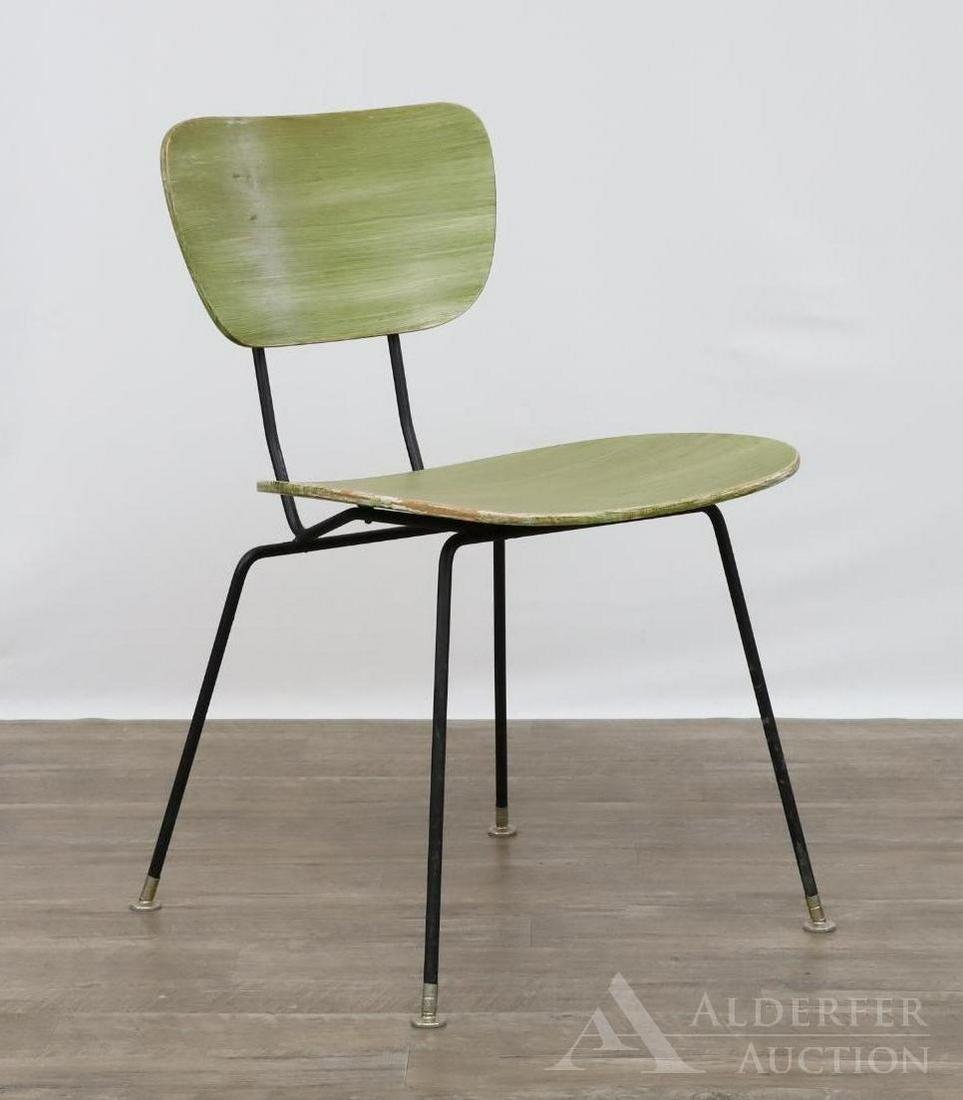Green Painted Plywood Side Chair: Painted Plywood and wrought iron side chair. 32"h x 21"w x 20"d