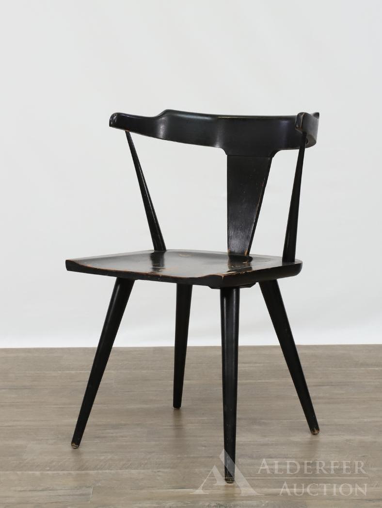 Paul McCobb for Planner Group Side Chair: Ebonized wood chair with curved crest, center splat, crest rails and plank seat on tapered legs. 30"h x 21"w x 17"d