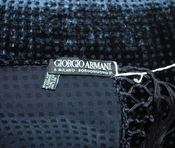 Giorgio Armani Black Dotted Velvet Scarf - Fringe - 2