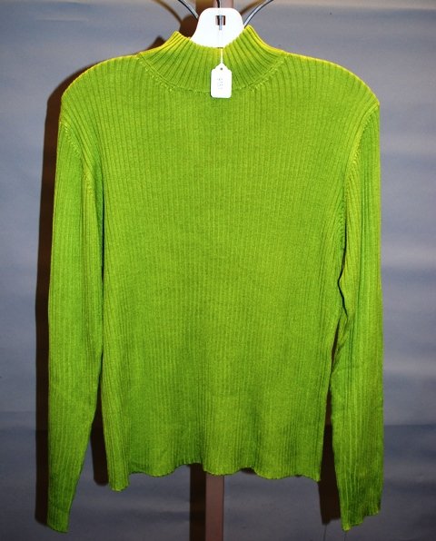 Neiman Marcus Green Silk Ribbed Mock T-Neck (L)