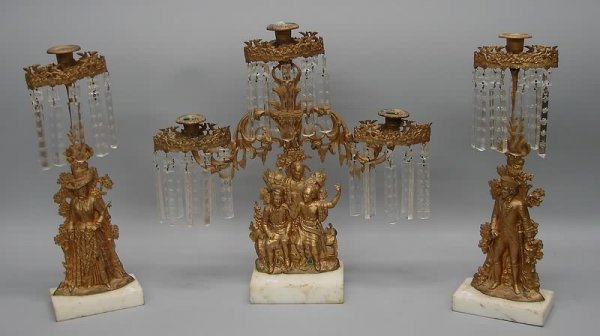 3-Piece Gilt Cast Bronze Girandoles, Cornelius &