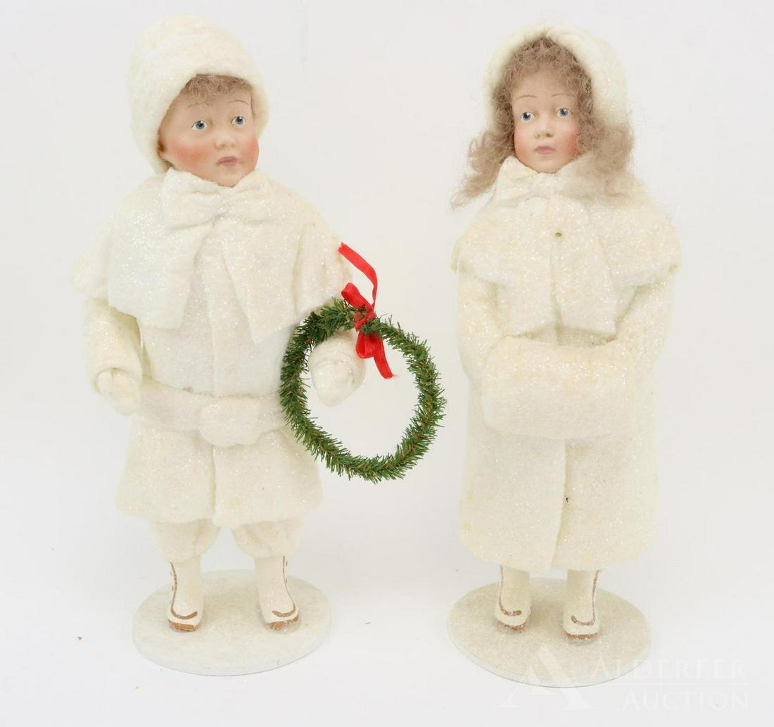 LOT OF HOLIDAY/NOVELTY.: Pair of 12" "Snow Children" No. 933 by artist Elaine Roesle, 1994, from Dear Doll's St. Nicholas Collection. Boy and Girl.