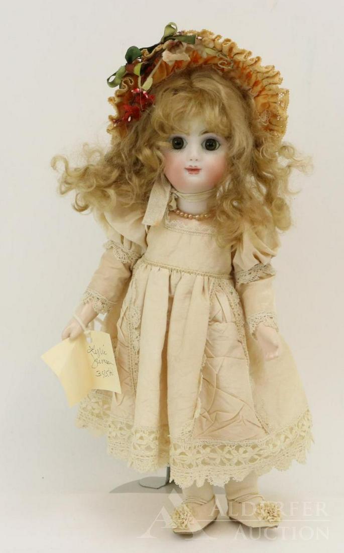 ARTIST DOLL LOT.: 14" "Lyric JUMEAU" French bisque head doll. Marked VERNON SEELEY mold , Mary Lambeth, 97'. (Winston-Salem, NC.) Brown paper weight eyes, pierced ears, curly honey blonde mohair wig. Wig marked Wendy J
