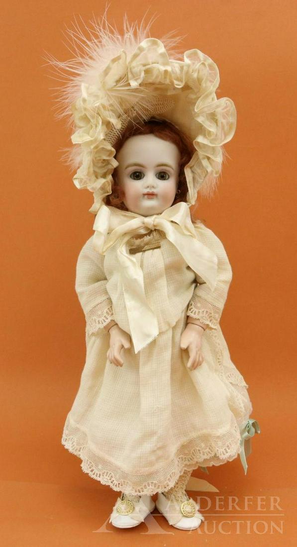 ARTIST DOLL LOT.: 13 1/2" X French bisque head doll. Marked Mary Lambeth 94' (Winston-Salem, NC.) Very pale complexion, brown paper weight eyes, pierced ears, auburn curly mohair wig. Reproduction French style jointed 