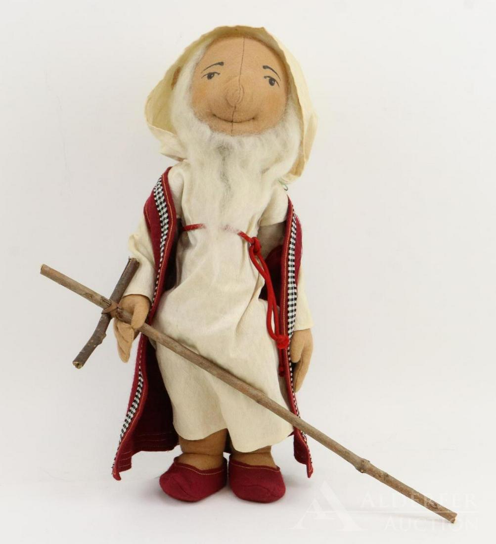 LOT OF R .JOHN WRIGHT.: 17" "FATHER CHRISTMAS" type doll. This is a very early doll or a prototype doll. It does not have the defined facial features of his later dolls. (Pre-1979?) White mohair beard/hair. Signed on bottom