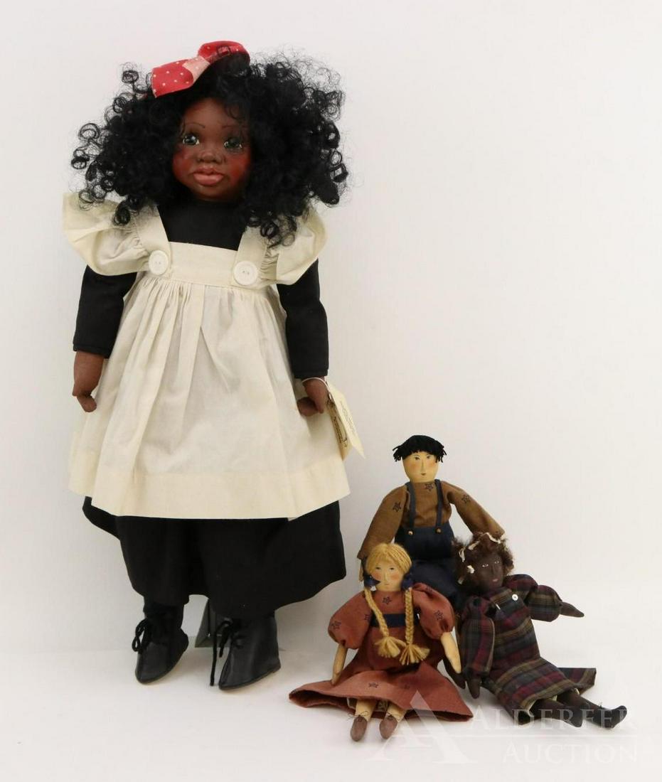 LOT OF ARTIST DOLL(S).: LOT. 22 1/2" "DELLA MAE" Doll. By artist Janada, Autumn Friends, Jackson, TN. 7-1993. I am #225/500. Sculpted head with painted features. Curly black synthetic hair. All cloth body. Hang tag. Conditio