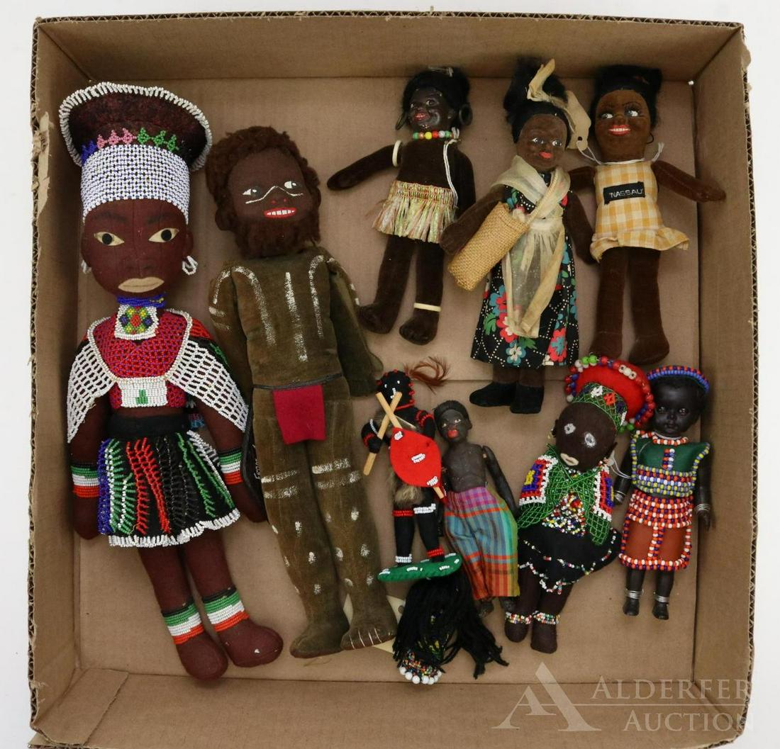 LOT OF BLACK DOLLS.: Lot of dolls representing other countries. Dolls are felt, velveteen, papier mache, hard plastic, painted bisque. They measure 3" - 16". (3) Made in England Norah Welling/type representing Nassau, Sou