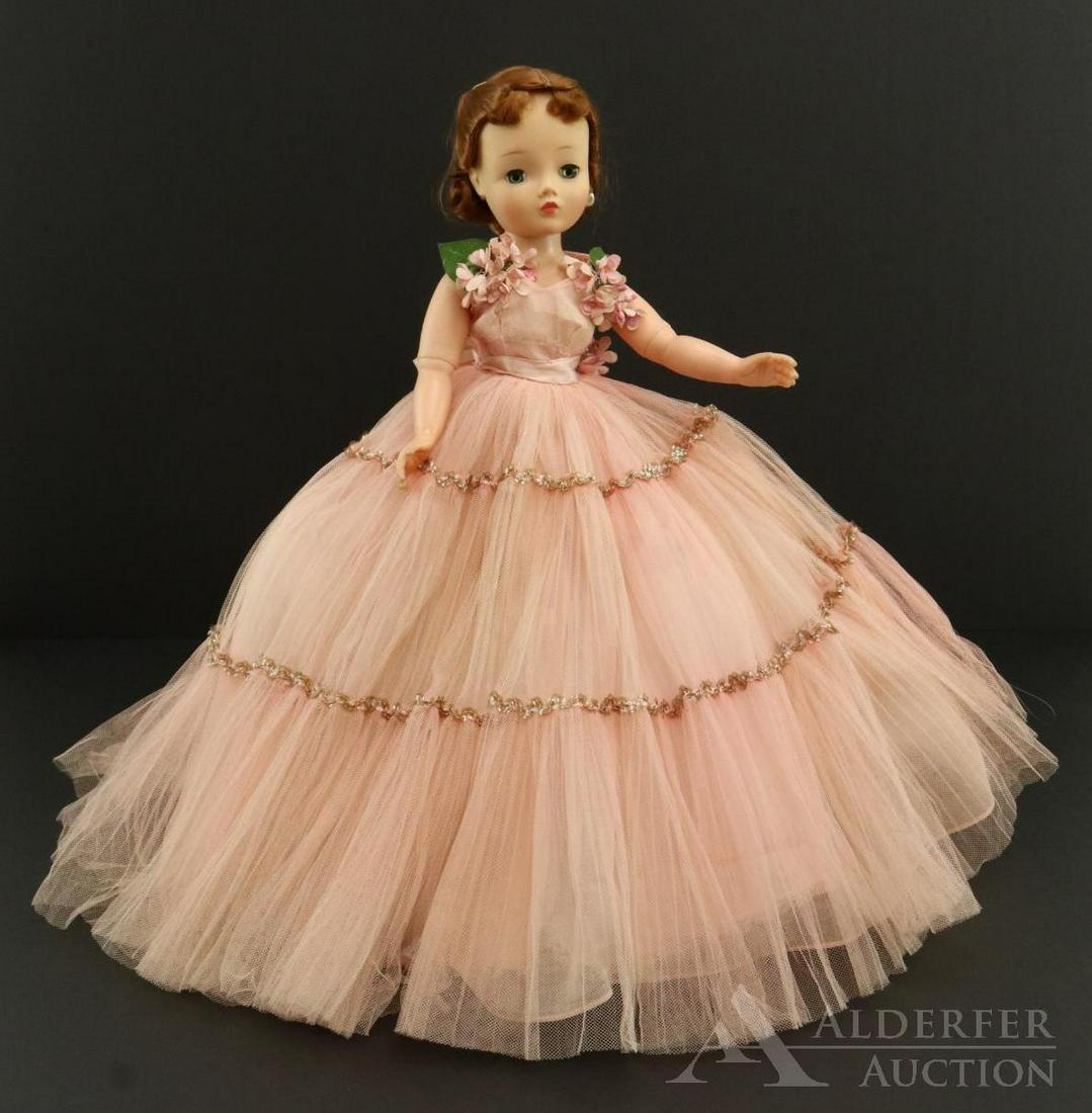 DOLLS OF THE 1950's-1960's.: 20" Madame Alexander "Cissy" doll. 1961 Redhead Fashion #2245 "Cissy "Lissy" Portrait". Original tagged clothng. Black heels. Hang tag. Condition: this gown may not be on the correct doll. Hair has be