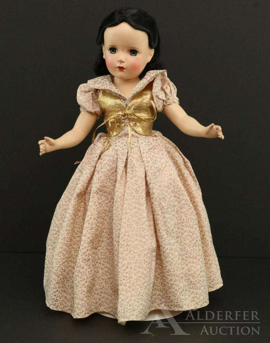 DOLLS OF THE 1950's-1960's.: 18" Madame Alexander 1952 "Snow White" hard plastic doll. This is an original owner doll. This doll has the Margaret O'Brien face with beautiful cheek coloring. Her black hair is flat but uncombed. Dr