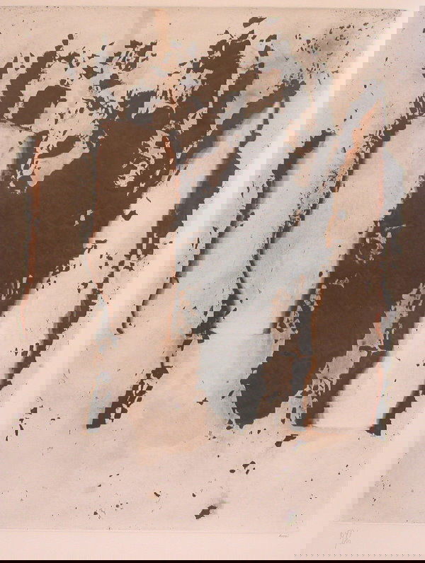 Alberto Burri.: Abstract composition, etching, no. 69/80, image size 19 1/2" x 14 1/4", sheet size 25" x 19", pencil SLR, "Burri". Artist: b. 1915, d. 1995, Italian. Condition: no defects observed.