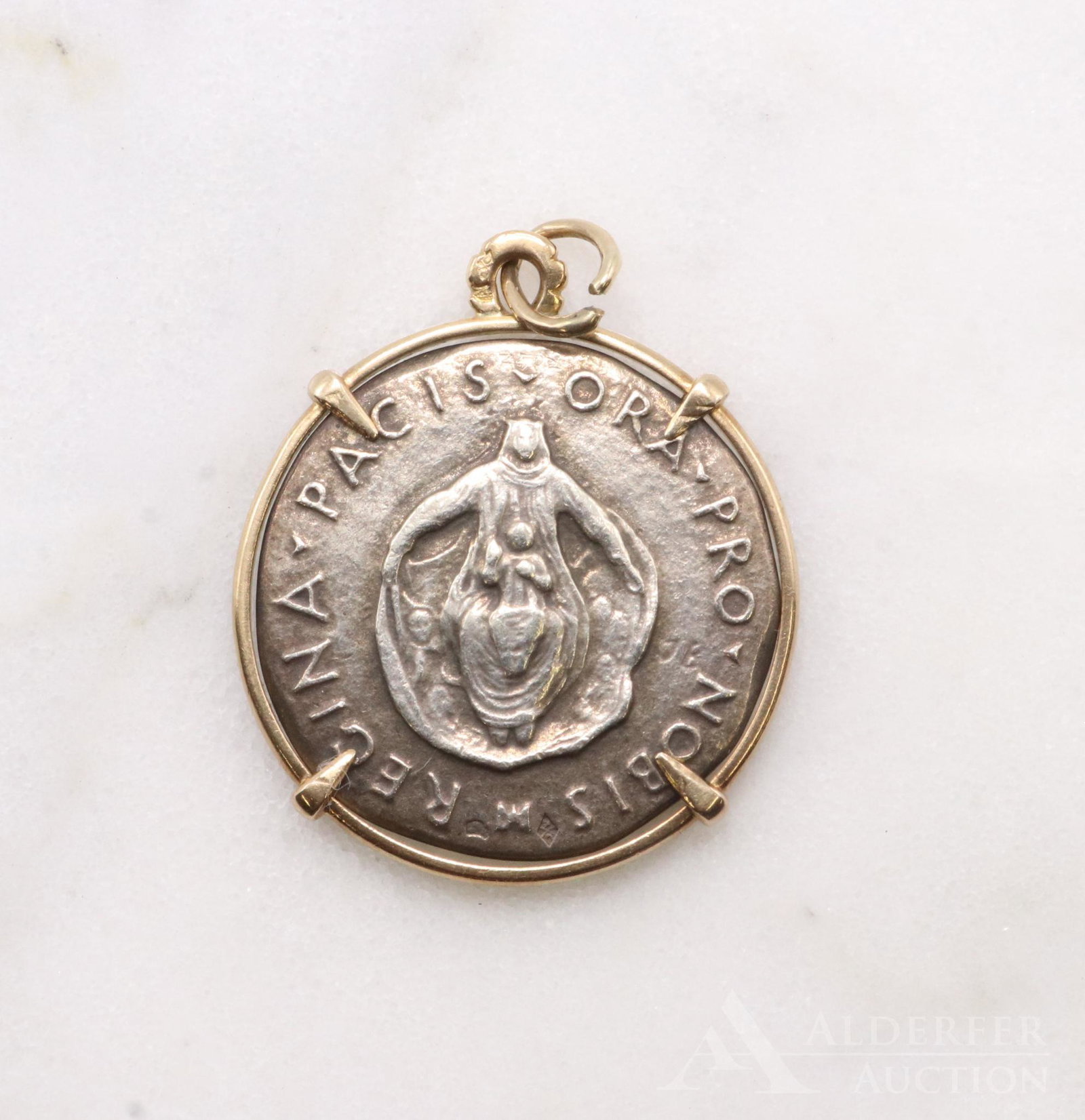 18KY Gold Frame with Religious Medal Pendant: Italian religious medal set in an 18KY gold frame. 9.2gtw