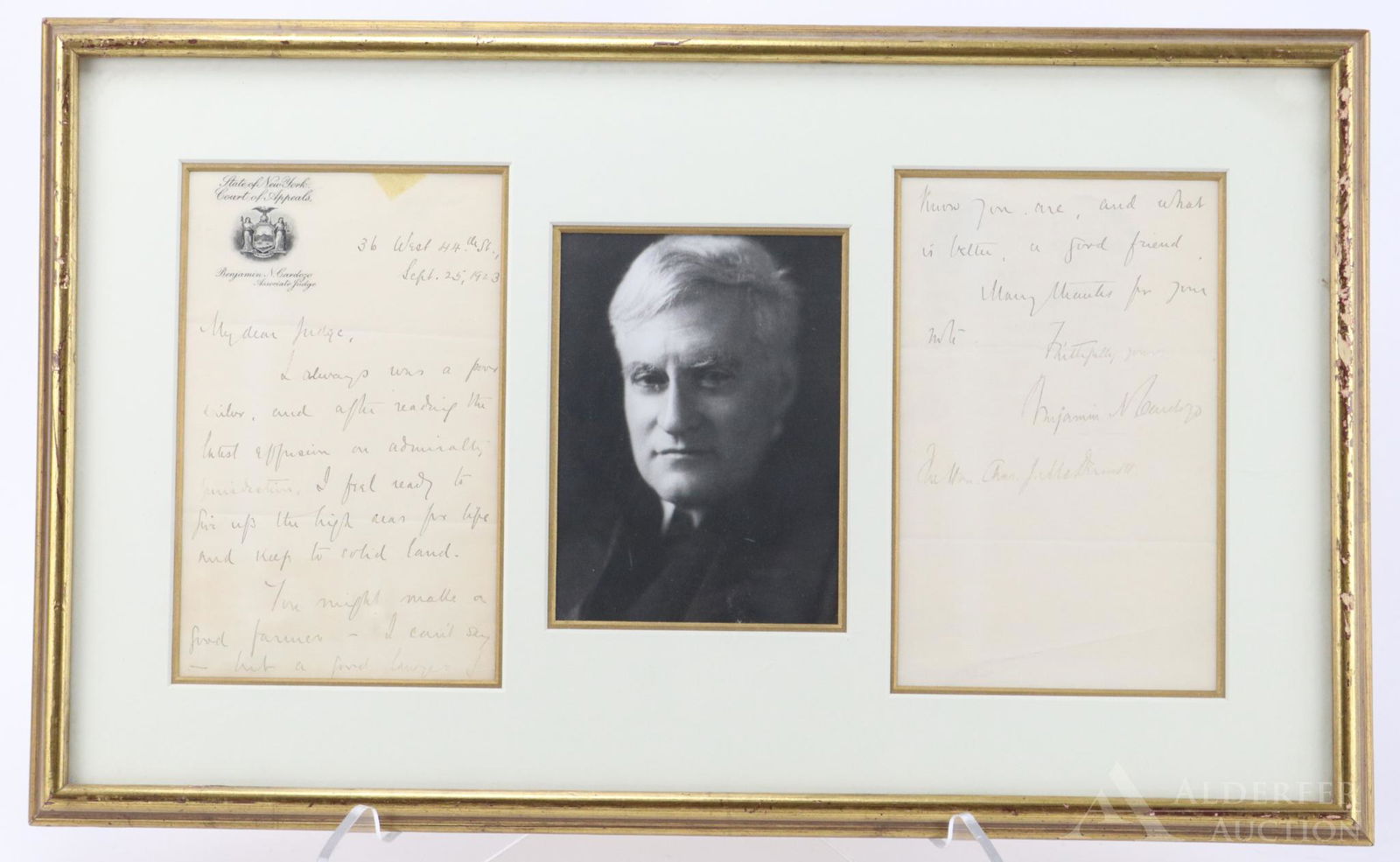 Benjamin Cordoza Autograph: Autograph of Benjamin N. Cardozo (1870-1938) American lawyer and jurist, Chief Judge of the New York Court of Appeals, and Associate Justice of the Supreme Court of the United States. Autograph being