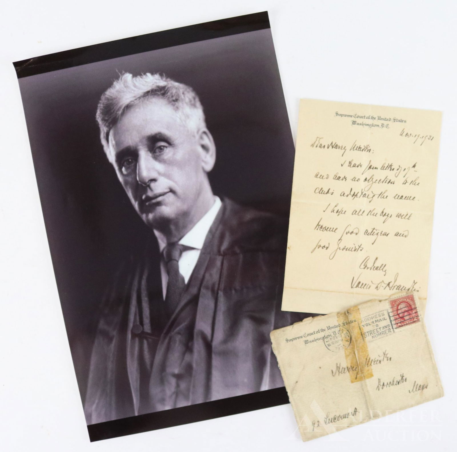 Louis Brandeis Autograph: Autograph of Louis D. Brandeis (1856-1941) American lawyer and jurist, and Associate Justice of the Supreme Court of the United States. Autograph being a 1pp ALS in ink dated November 21,1931 on Unite