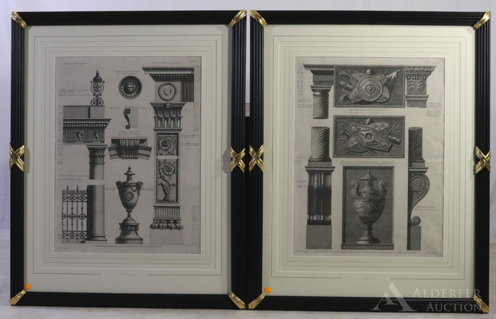 Architectural Engravings-Robert Adam 18th century: Pair of architectural engravings by noted Scottish neoclassical architect Robert Adam (1728-1792) From the volume "The Works pf Architecture of Robert & James Adam" published in the 1770's with these