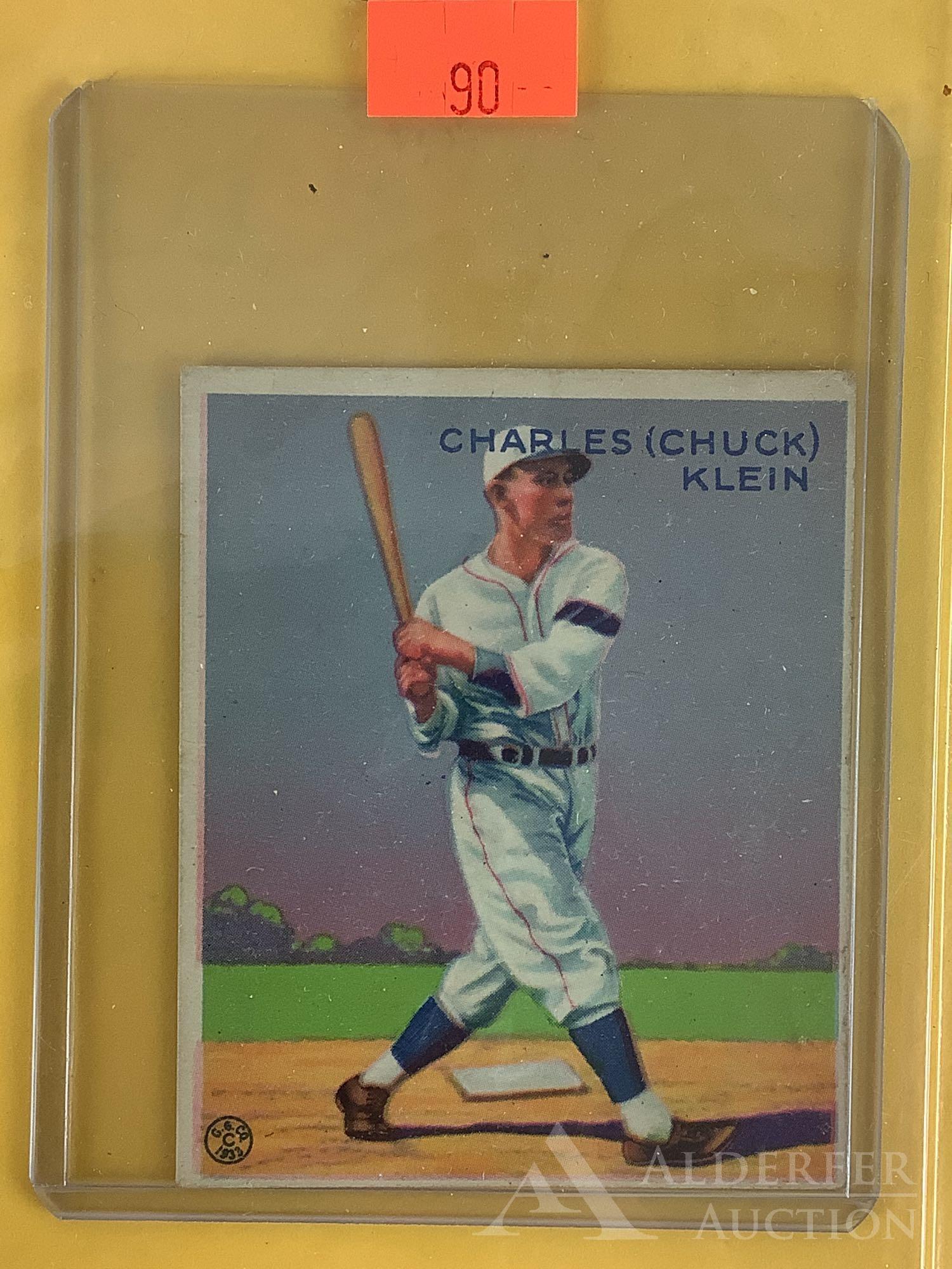 1933 Goudey Gum R319 baseball card: 1933 Goudey Gum Co. baseball card #128 Charles "Chuck" Klein, Philadelphia Phillies (opinion of condition VG+)