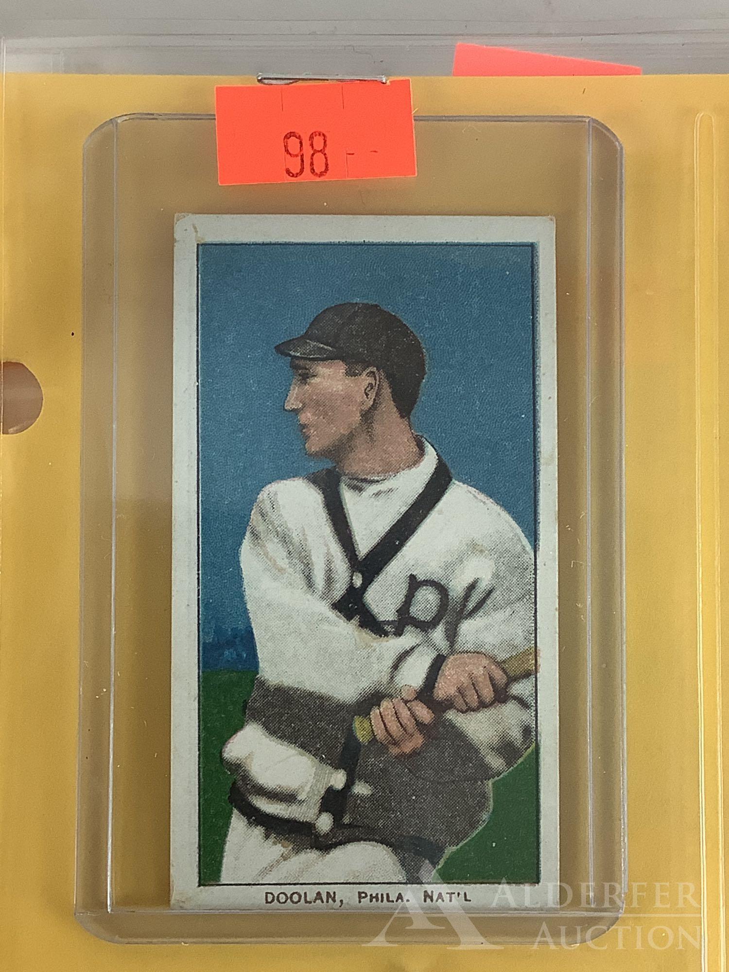 Polar Bear T-206 White Border baseball tobacco card: 1909, 10 & 11 Polar Bear T-206 White Border tobacco card, Doolan, Philadelphia Nationals, Batting (opinion of condition VG+)