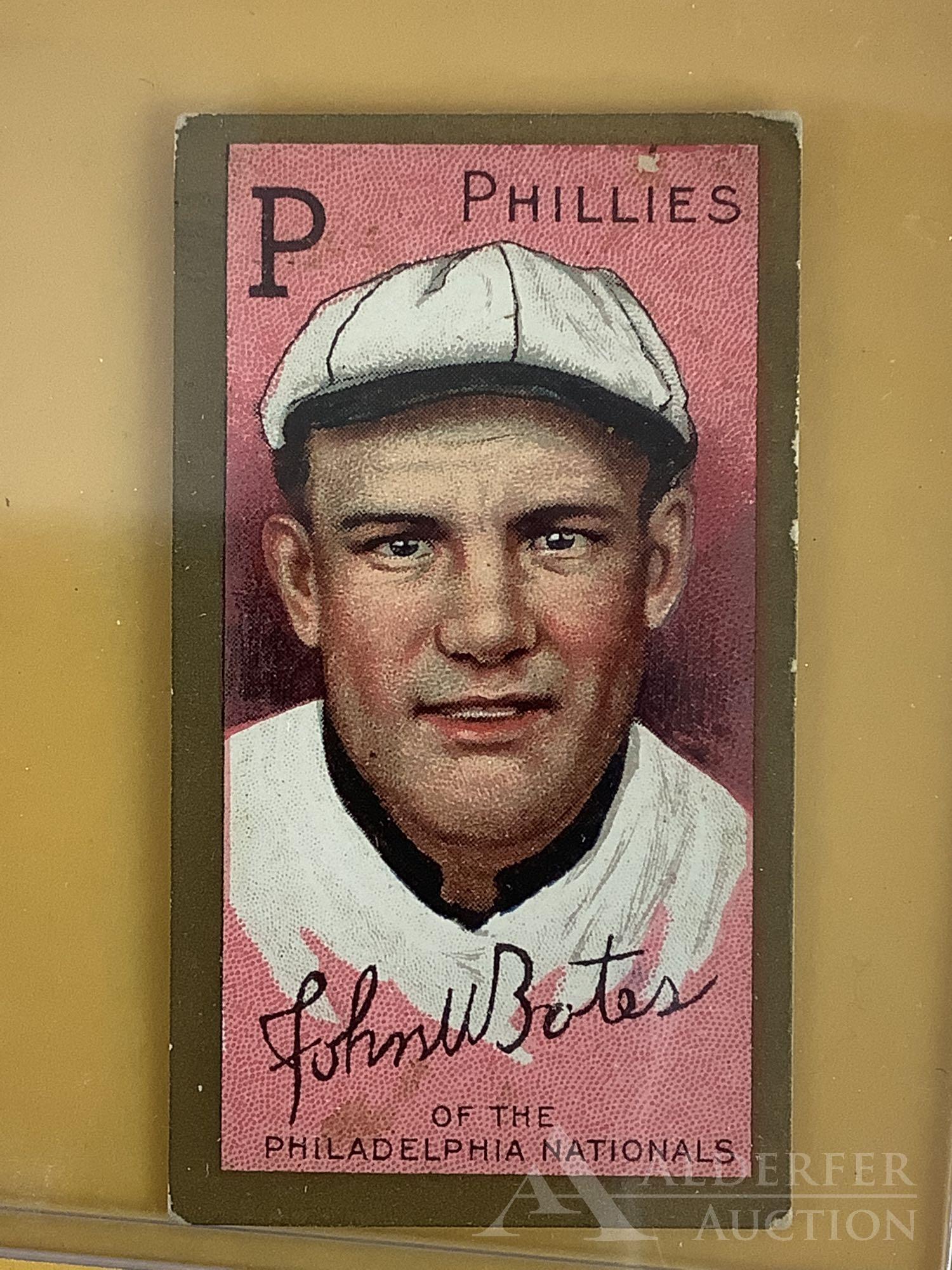 Polar Bear T-205 Gold Border baseball tobacco card: 1911 Polar Bear T-205 Gold Border tobacco card, John Bates, Philadelphia Nationals (opinion of condition VG)