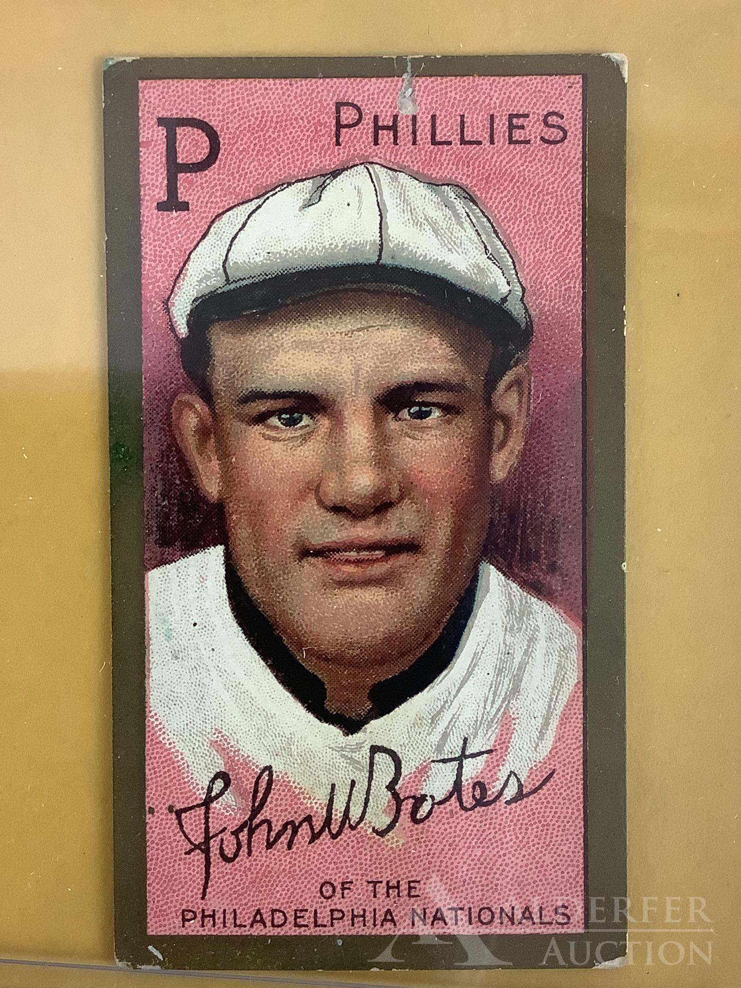Sweet Caporal T-205 Gold Border baseball tobacco card: 1911 Sweet Caporal T-205 Gold Border tobacco card, John Bates, Philadelphia Nationals (opinion of condition VG)