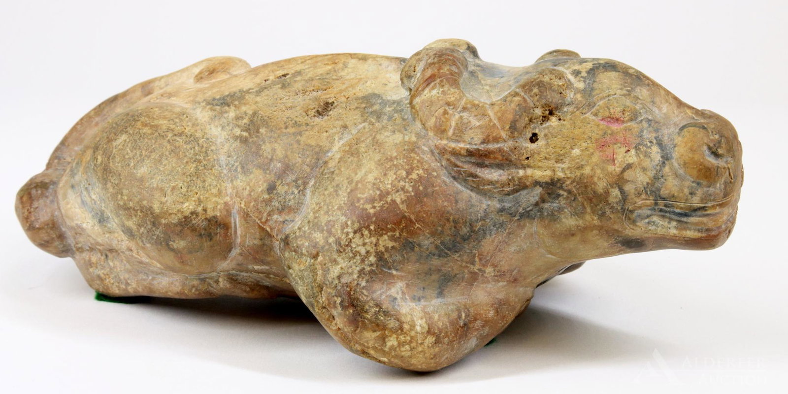 Chinese Carving: Chinese carving of an ox with polychrome decoration remnants. 3"h x 7"w