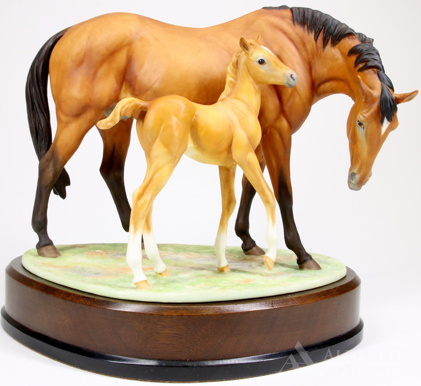 Royal Worcester "Prince's Grace & Foal": Royal Worcester figure of a horse with her foal, modeled by Doris Linder, c 1970. Hand painted and marked on the bottom. 9.25"h x 10"w