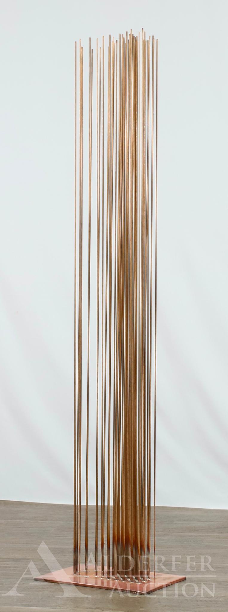 Val Bertoia (Born 1949): Sculpture titled "50 Bar Flag, Waves for Sound", numbered B-2409 and dated 2021. 50 beryllium-copper rods and silvered to bronze plate. Includes copy of Title of Authentication. 48"h x 11.25"w x 7"d