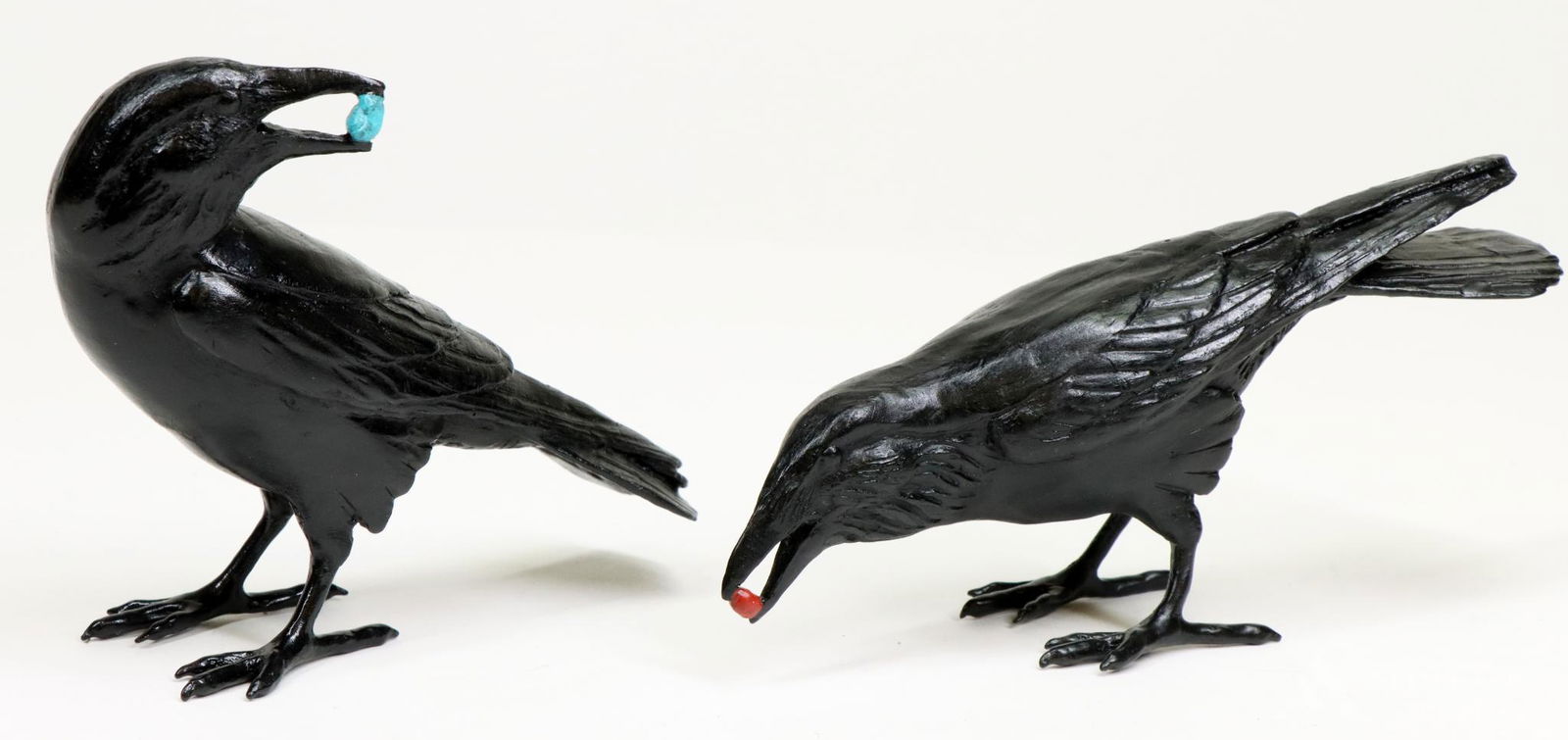 Jim Eppler (Born 1950): Bronze sculptures (2), numbered and signed by artist. "Small Raven VI #109" and "Small Raven VII #153". 3.75" x 5" length