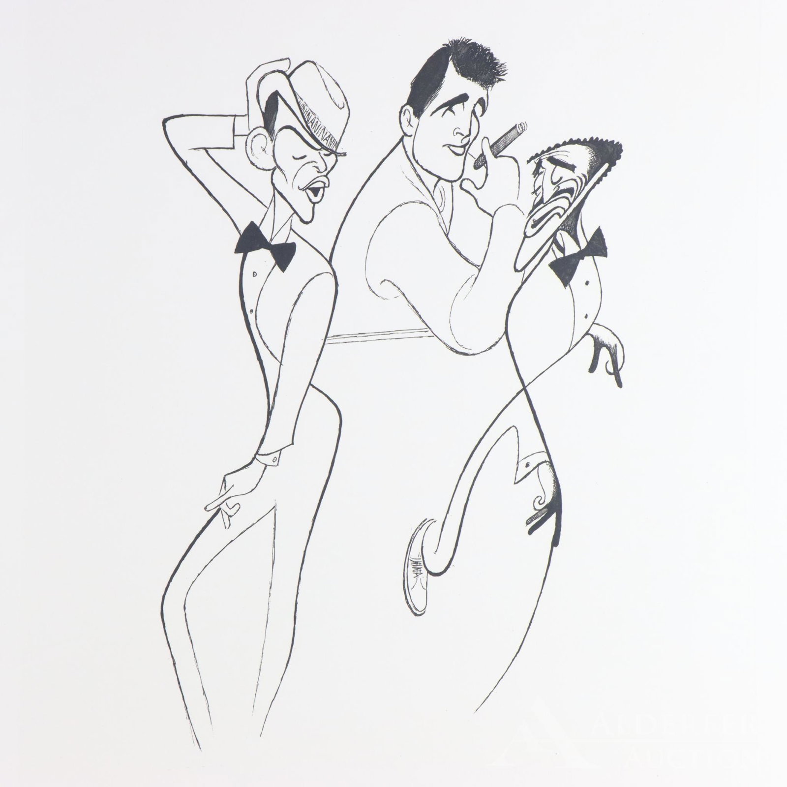 Albert Hirschfeld (1903-2003): Etching SLR, numbered 3/100 and titled "The Summit". Caricature of singers Frank Sinatra, Sammy Davis Jr. 29.75"h x 22"w not framed