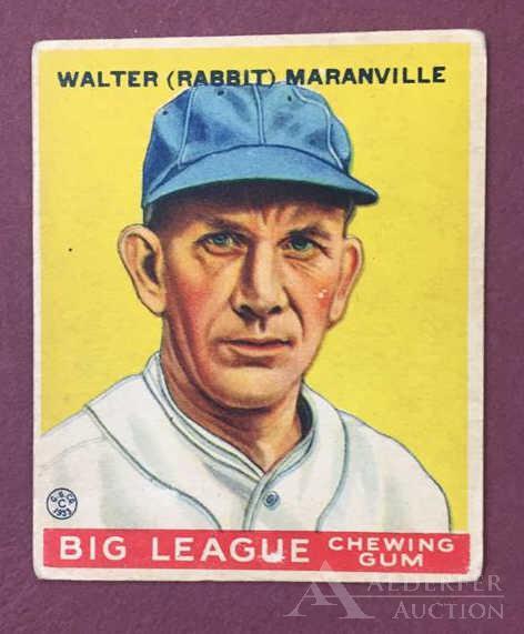 Hall of Fame Walter (Rabbit) Maranville Baseball Card: 1933 Goudey #117 Robert (Rabbitt) Maranville Big League Chewing Gum Baseball Card (VG++)
