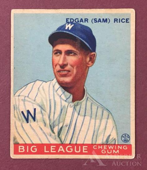 Hall of Fame Edgar (Sam) Rice Baseball Card: 1933 Goudey #134 Edgar (Sam) Rice Big League Chewing Gum Baseball Card (EX)