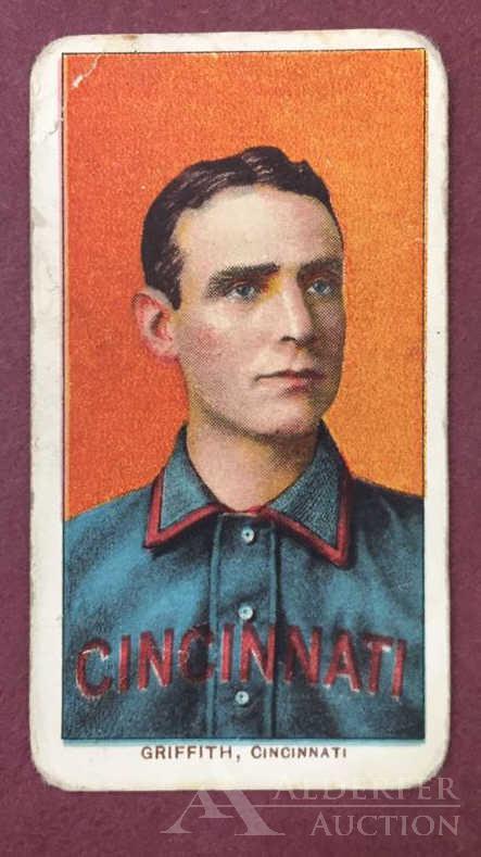 Hall of fame Clark Griffin Baseball Tobacco Card: 1909-11 T206 White Border Piedmont Clark Griffin (portrait) Baseball Tobacco Card (VG, sm crease top left corner)