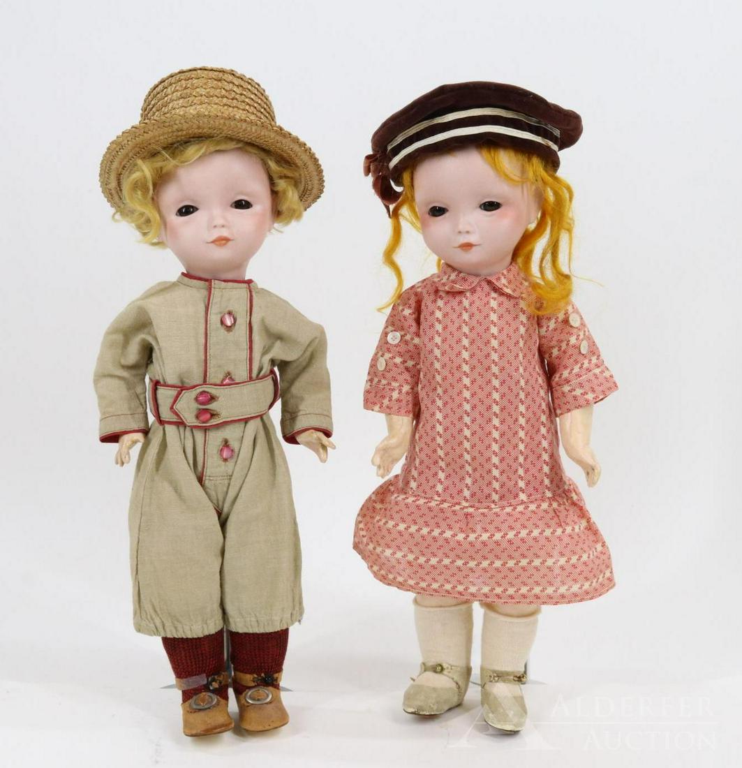 PAIR OF FRENCH BISQUE HEAD DOLLS. (1 of 20)